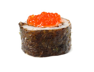 Sushi with red caviar isolated on white background