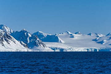  landscape ice nature of the glacier mountains of Spitsbergen Longyearbyen  Svalbard   arctic ocean winter  polar day sunset sky