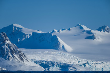  landscape ice nature of the glacier mountains of Spitsbergen Longyearbyen  Svalbard   arctic ocean winter  polar day sunset sky