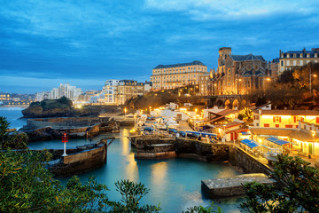Biarritz Old Town, Basque Country, France, at night