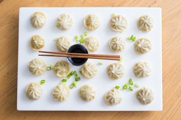 asian dumplings with sauce
