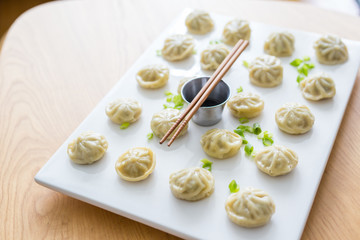 asian dumplings with sauce