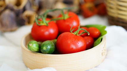 fresh organic vegetable. Tomatoes, cherry tomatoes, cucumber with white background