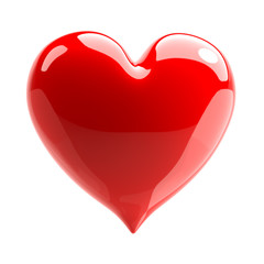 Red glossy heart. Love symbol. Isolated on white background. 3d Illustration - obrazy, fototapety, plakaty