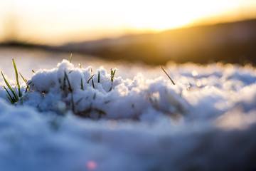 snow on a layer of grass
