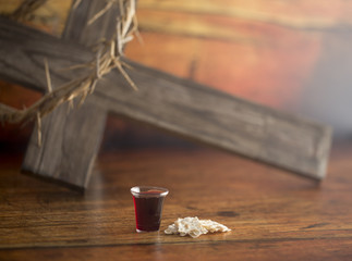 Fototapeta premium Christian Communion on a Wooden Table