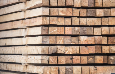  pile of treated wood. Closeup.