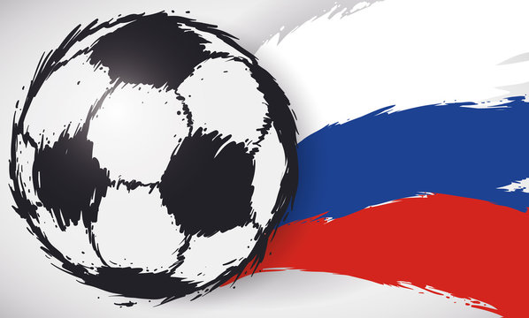 Soccer Ball and Russian Flag in Brushstroke Style, Vector Illustration