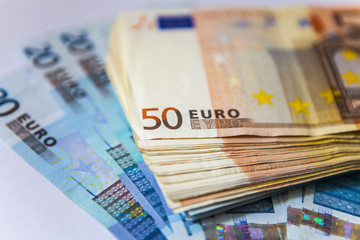 Euro currency. pile of paper euro banknotes as part of the united country's payment system. Euro banknotes stacked by value. Money concept. Cash background. Euro Money Banknotes. Exchange. Bank