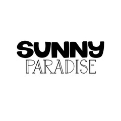Sunny paradise. Summer isolated vector, calligraphic phrase. Hand brush calligraphy, lettering. Modern design for logo, banners emblems, prints, photo overlays, t-shirts, posters, greeting card.