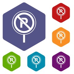 No parking sign icons set rhombus in different colors isolated on white background