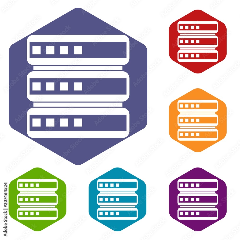 Poster Database icons set rhombus in different colors isolated on white background