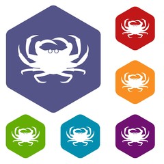 Crab icons set rhombus in different colors isolated on white background