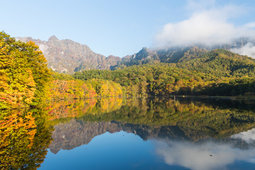 Togakushi's Lake  , Kagami-ike pond in autumn morning