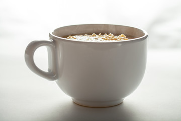 noodle soup in bowl. asian vegetable noudle soup. Vegetable soup on white background.