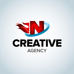 Fire Letter N logo template. Burning flame design element vector illustration. Corporate branding identity. Creative Fire logotype template. Isolated vector illustration.