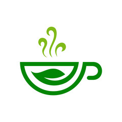 Green Tea  Logo, Leaf + Cup Logo