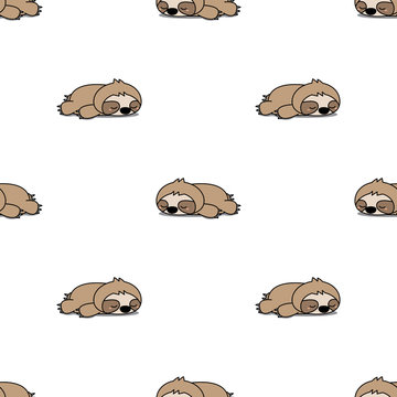 Cute Sloth Sleeping  Seamless Pattern, Vector Illustration