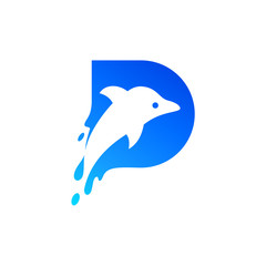 Dolphin in Letter D Logo