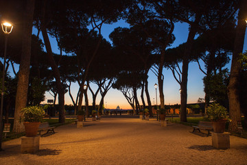Rome Orange Garden Italian: Giardino degli Aranci. Aventine Hill in Rome. Park in Rome at sunset. night in Rome