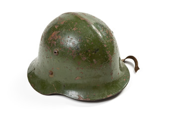 Vintage World War II Bulgarian M36C helmet from the Tsarist era, isolated on white
