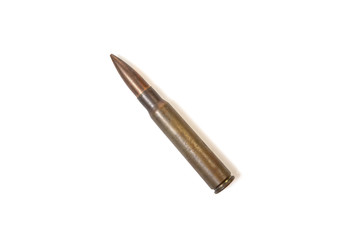 Early 8mm Spitzer nosed, pointed, nosed ammunition after 1905 for the German Mauser Gewehr M1898 rifle isolated on white