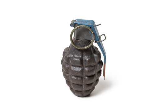 Vintage American hand grenade, Fuze M228, probably from the 1980s, isolated on white