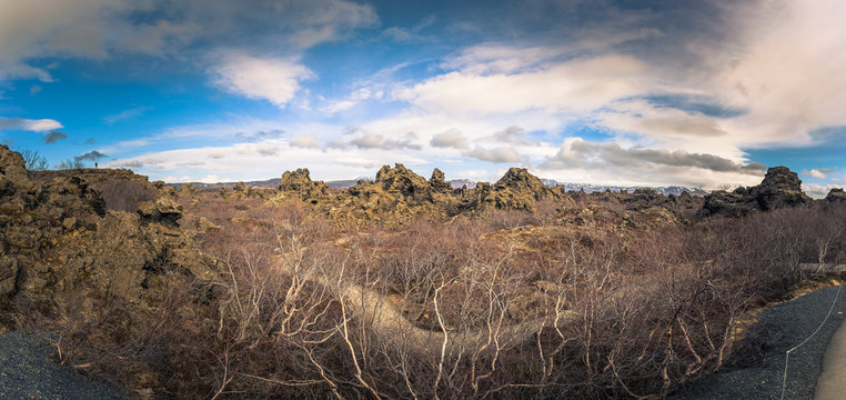 Dimmuborgir - May 06, 2018: Rocky landcape of Dimmuborgir, Iceland