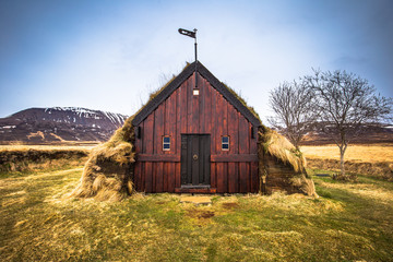 Grafarkirkja - May 07, 2018: Turf church of Grafarkirkja, Iceland