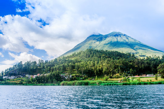 Imbabura inactive stratovolcano under the Lake San Pablo in northern Ecuador