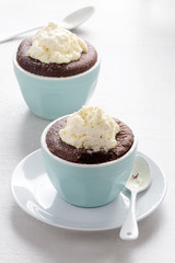 Chocolate souffles with cream 