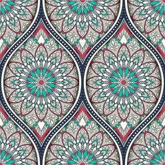 Seamless pattern with ethnic mandala ornament. Hand drawn vector illustration