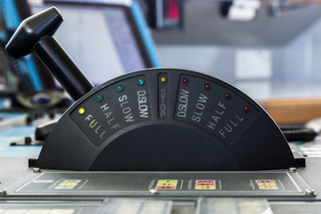 Control stick of a cargo ship in full ahead mode.