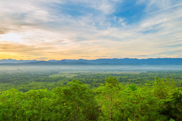 mountain landscape and fog