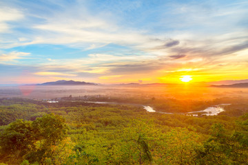 mountain landscape and fog