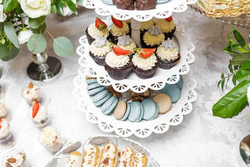 Dessert. Delicious cupcake on the table