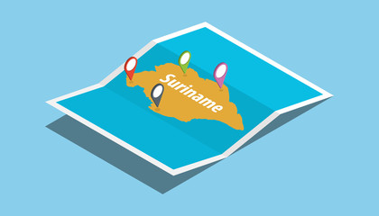 explore republic of suriname maps with isometric style and pin location tag on top