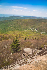 View of the Shenandoah Valley on the Blue Ridge Mountain range from Mary's Rock, a popular hike in Virginia