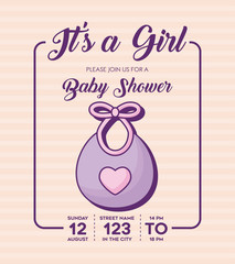 Its a girl-Baby shower invitation with bib icon over background, colorful design. vector illustration
