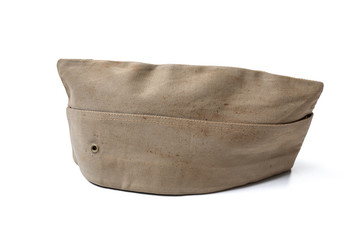 Obraz premium Vintage khaki World War II US Army garrison cap isolated on white