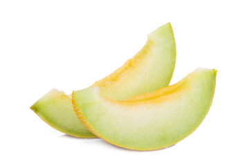 sliced pearl orange melon isolated on white background