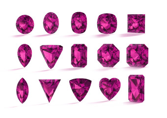 Fifteen Sapphire pink on isoleted background.3D illustration