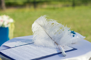 letter with pen  feathers
