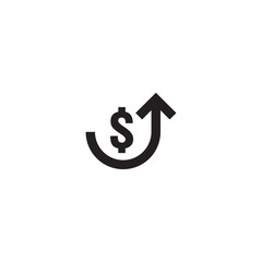 dollar increase icon. Money symbol with arrow stretching rising up. Business cost sale icon. vector illustration