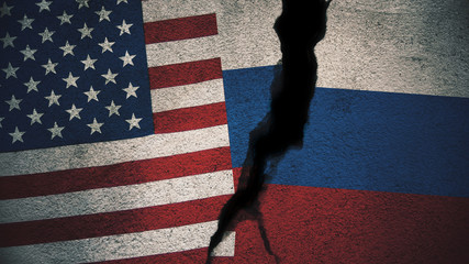 United States vs Russia Flags on Cracked Wall   © Creuxnoir