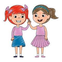 little girls friends characters vector illustration design