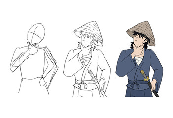 Samurai thinking sketch