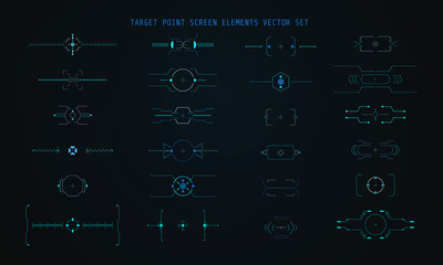 HUD Futuristic Technology Interface Elements Panel Set Vector. Abstract Virtual Cyber Object Pack For Game App UI Illustration.