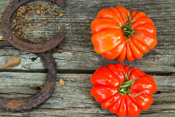Tamatoes on old cypress table