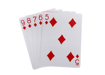 Playing cards, a straight flush. A straight flush is a five card sequence of the same suit. Diamonds